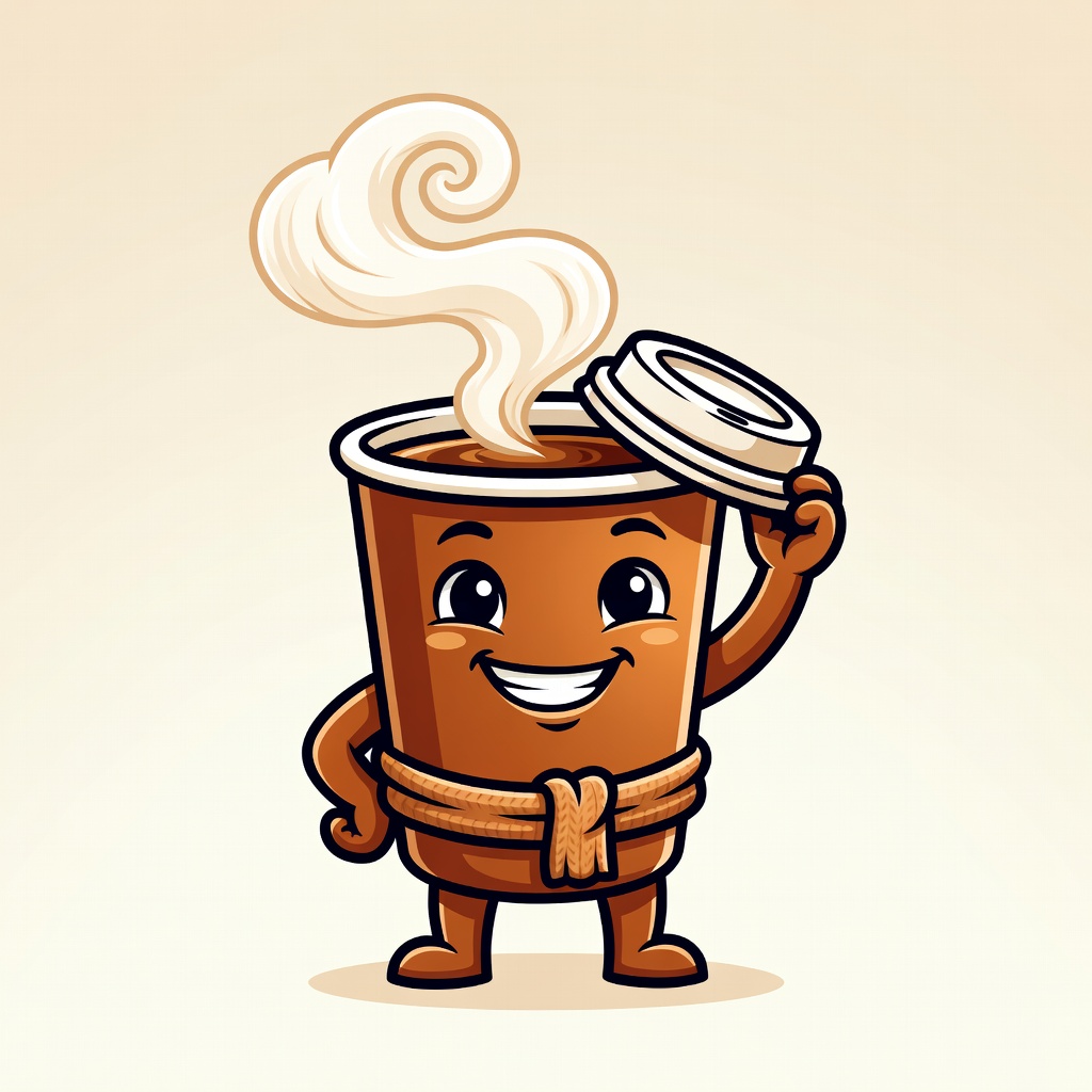 Coffee cup mascot representing Food and Drink category