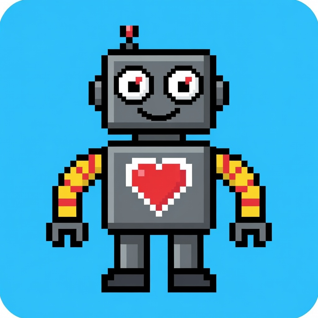 Robot mascot in pixel art style